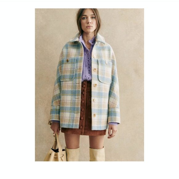 NWOT Sezane Armand Coat in Pastel Tartan - Picture 1 of 3